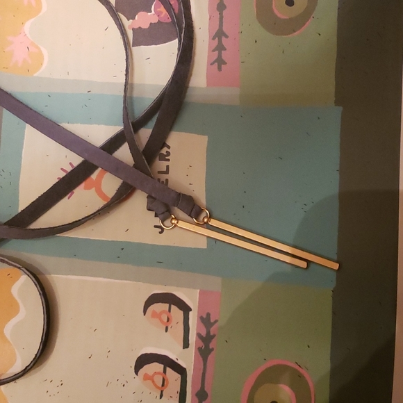 ⚡️ Blue Leather Adjustable Multilayer Lariat Necklace with Two Gold Bar Pendants - Picture 2 of 2